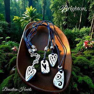 BRIGHTON "Brazilian Hearts" Black, Silver Hearts Necklace STATEMENT MAKING!